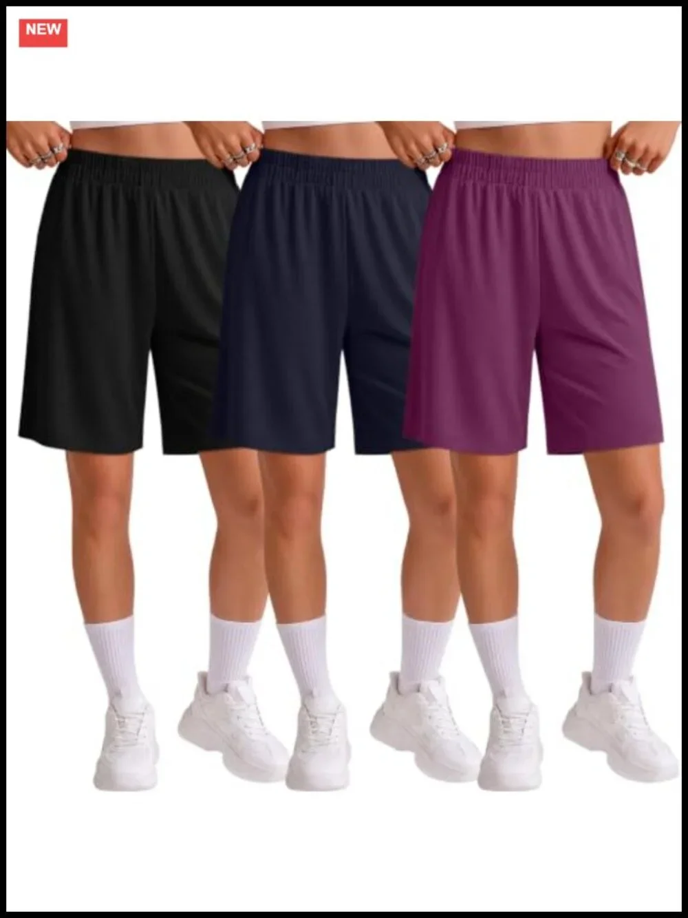 3-Pack Women's Bermuda Shorts High Rise Baggy Knee Length Lounge Athletic with